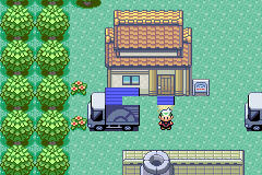Pokémon Emerald rendered at the Littleroot entry milestone